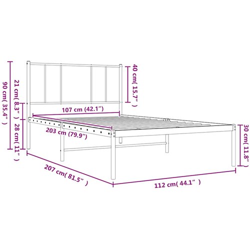  Metalni okvir za krevet s uzglavljem bijeli 107x203 cm Slike