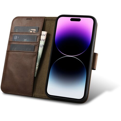 ICARER 2v1 usnjena preklopna torbica za iPhone 14 Pro Max Anti-RFID Oil Wax Wallet Case temno rjava, (21521974) Cene