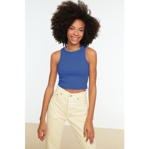 Trendyol Navy Blue Ribbed Super Crop Knitted Singlet Cene