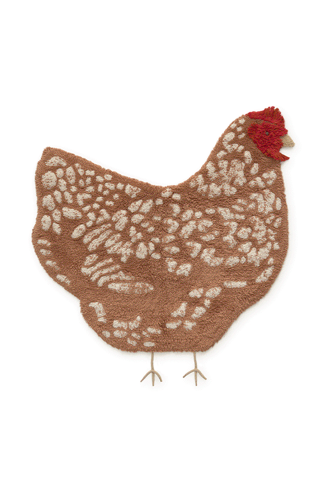 Lorena Canals Rjava pralna ročno tkana bombažna otro&amp;scaron;ka preproga 110x100 cm Chicken &amp;ndash; Slike