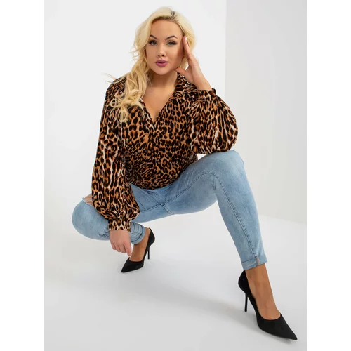 Fashion Hunters Light brown and black oversized shirt blouse with leopard pattern
