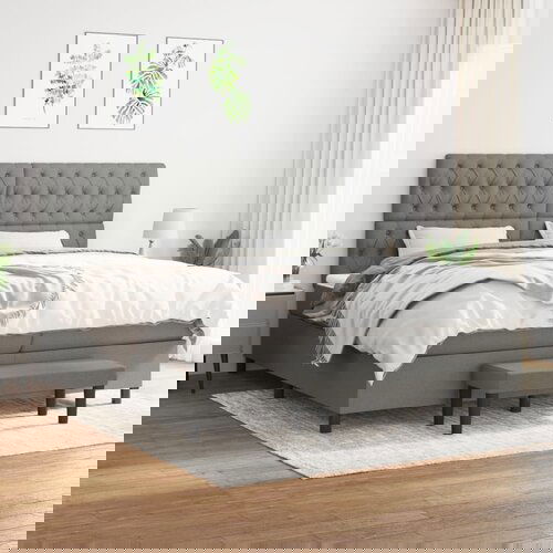 VidaXL Krevet s oprugama i madracem tamnosivi 200 x 200 cm od tkanine Slike
