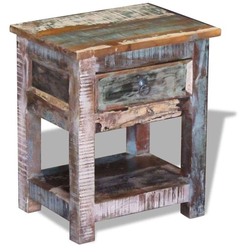  Bočni stolić s 1 ladicom masivno obnovljeno drvo 43x33x51 cm Slike