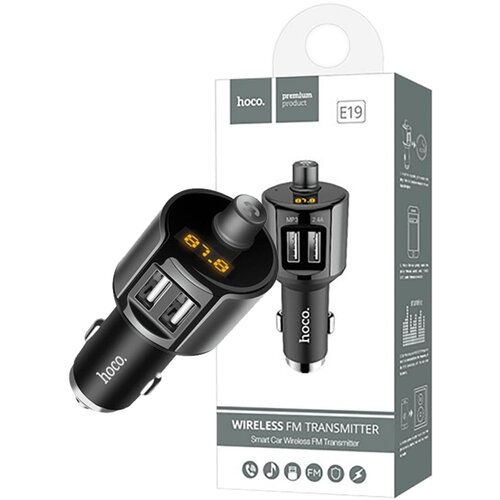 Hoco FM modulator, BT handsfree, 12 V/24 V, 2 x USB 2,4 A - E19 Smart, BT, FM, Charger Cene