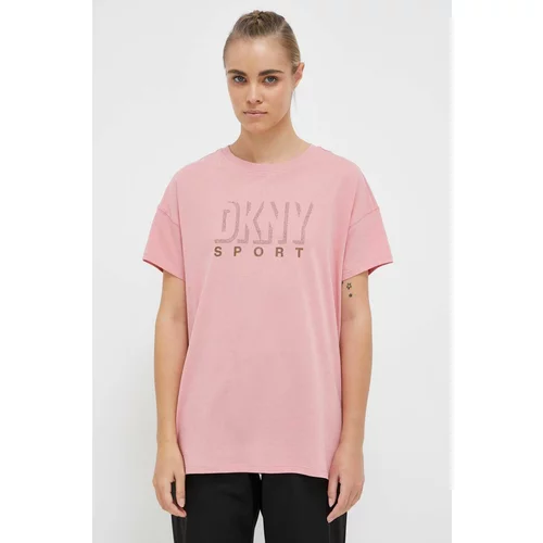 Dkny Bombažna kratka majica roza barva