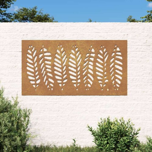 VidaXL Vrtni zidni ukras 105 x 55 cm od čelika COR-TEN s uzorkom li&amp;scaron;ća Slike