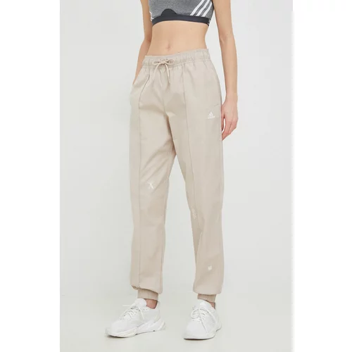 Adidas Pamučne hlače za žene, boja: bež, glatki materijal