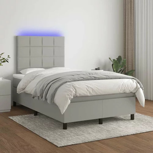  Box spring postelja z vzmetnico LED sv. siva 120x200 cm blago, (20789462)