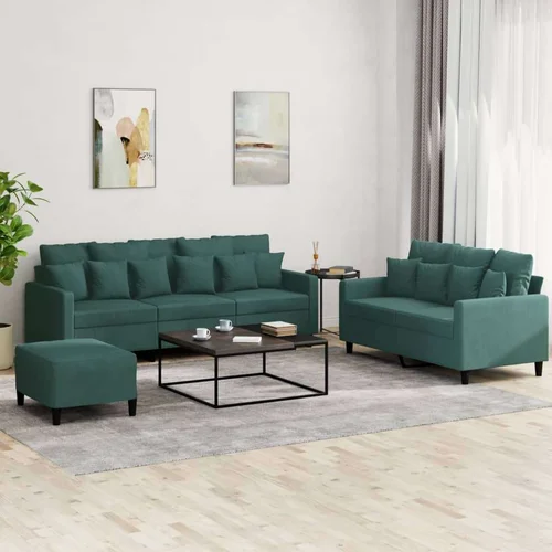  3-dijelni set sofa s jastucima tamnozeleni baršunasti