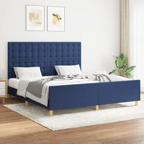  Okvir za krevet s uzglavljem plavi 160 x 200 cm od tkanine