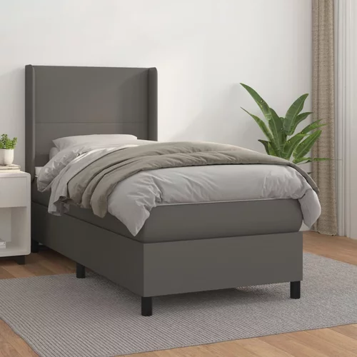 vidaXL Box spring postelja z vzmetnico siva 90x200 cm umetno usnje