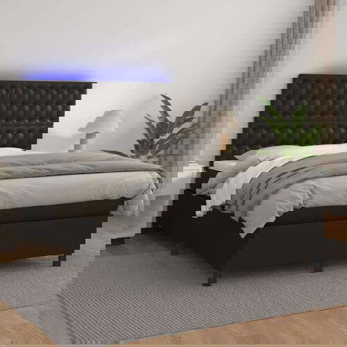  Box spring postelja z vzmetnico LED črna 140x190 cm um. usnje, (20726130) Slike