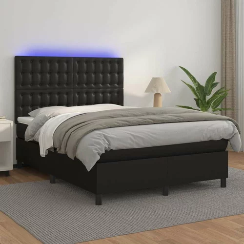  Box spring postelja z vzmetnico LED črna 140x190 cm um. usnje, (20726130)