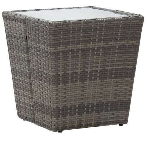 vidaXL Čajna mizica siva 41,5x41,5x43 cm poli ratan in kaljeno steklo Cene