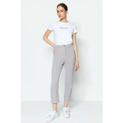 Trendyol Gray Ankle Length Weave High Waist Trousers