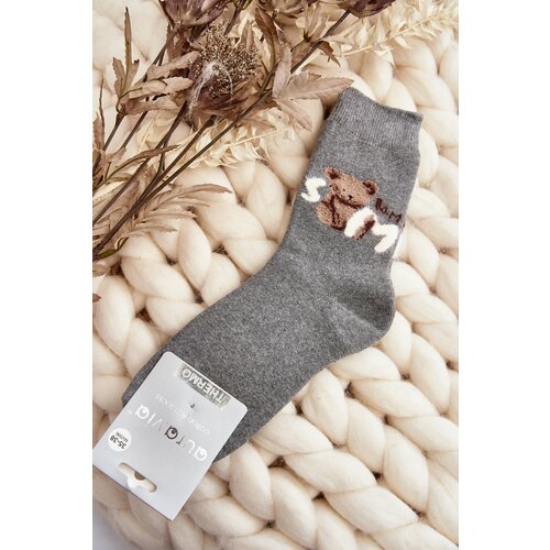 Kesi Warm cotton socks with teddy bear, dark grey Cene