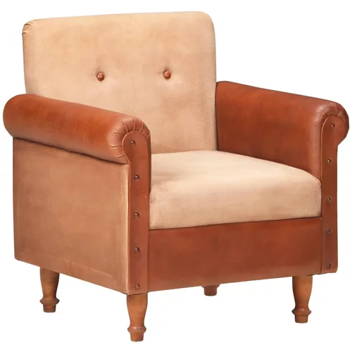  Zaobljena fotelja od prave kože i platna smeđa