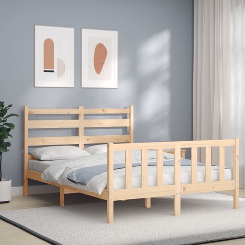 VidaXL Okvir kreveta s uzglavljem 140 x 190 cm od masivnog drva Slike