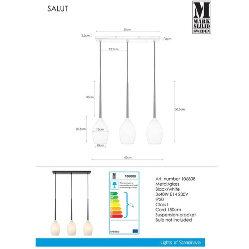 Marksl&amp;ouml;jd 106808 - Luster na sajli SALUTE 3xE14/40W/230V Slike