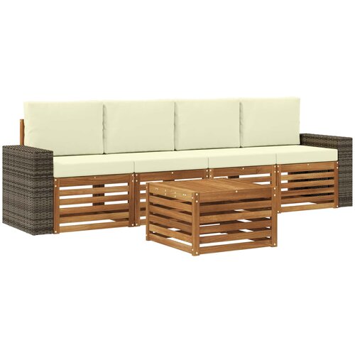  Set vanjskih sofa 5 kom. Prirodna i krem Čvrsto drvo akacije Slike
