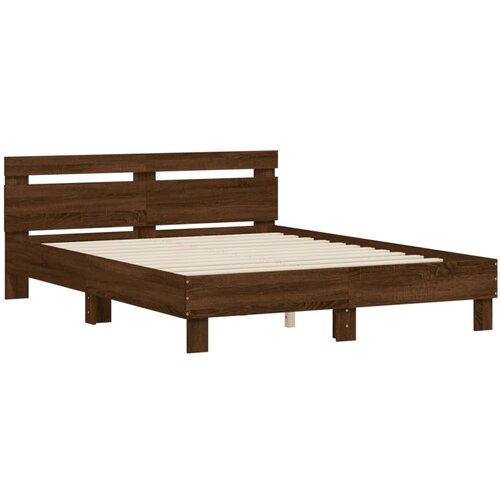 VidaXL Posteljni okvir z vzglavjem rjavi hrast 140x190 cm inž. les, (20978679) Slike