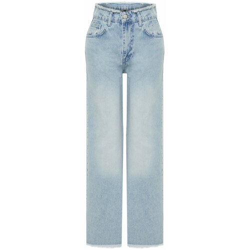 Trendyol Light Blue Stitching Detailed Ripped High Waist Wide Leg Jeans Cene