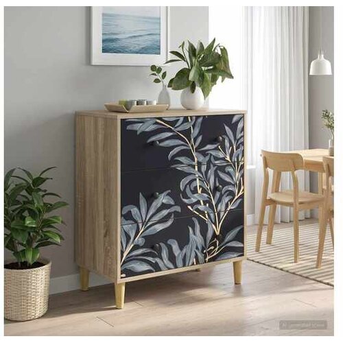 VidaXL Komoda DOKKUM Plavi afti uzorak 66 x 36 5 x 75 cm Sonoma - Plavi afti uzorak Slike