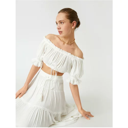 Koton Off-the-Shoulder Pleated Crop Blouse