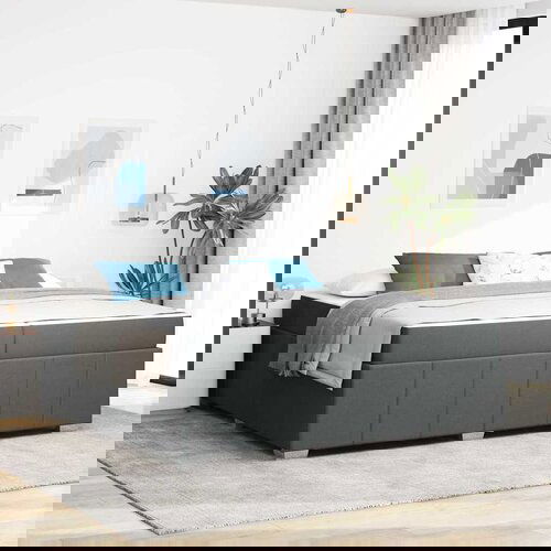 vidaXL Konstrukcija postelje z vzmetnico Temno siva 200 x 200 cm blago Cene