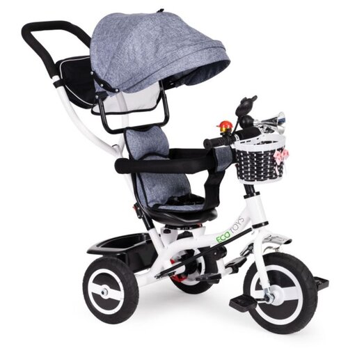 ECO TOYS tricikl s okretnim sjedalom 360 s bijelom konstrukcijom i košaricom, siva Cijene