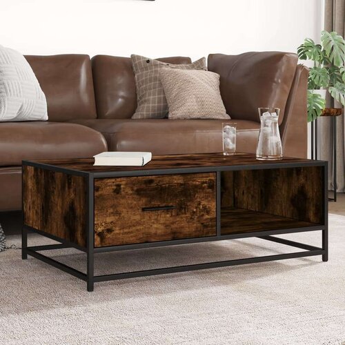 VidaXL Stolić za kavu boja dimljenog hrasta 90x57x35 cm drvo i metal Slike