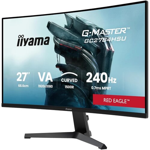Iiyama Gaming Monitor G-MASTER Red Eagle GC2784HSU-B1 27&amp;quot; Curved 1500R, VA, FHD 1920x1080, 240Hz, 0.7ms MPRT, 350cd/m2, 4000:1, HDR10, FreeSync Premium, 2xHDMI 2.1, 1xDP 1.4, 2xUSB 2.0, 2x2W Slike