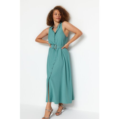 Trendyol Curve Mint Woven Shirt Dress With A Belt Cene