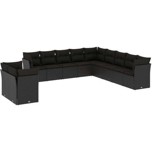 vidaXL Vrtna sedežna garnitura 11-delna z blazinami črn poli ratan Cene