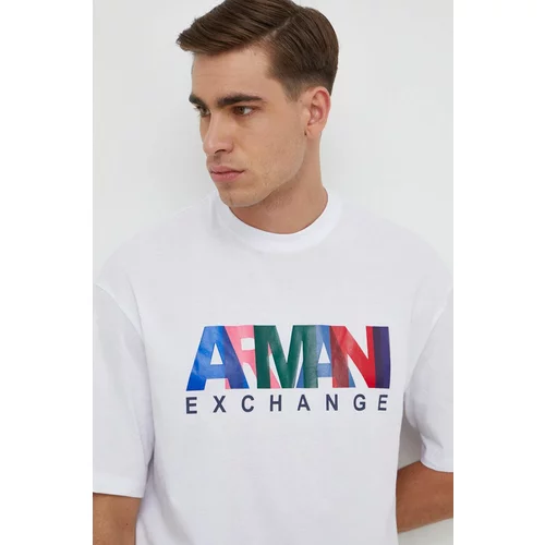 Armani Exchange Bombažna kratka majica moški, bela barva
