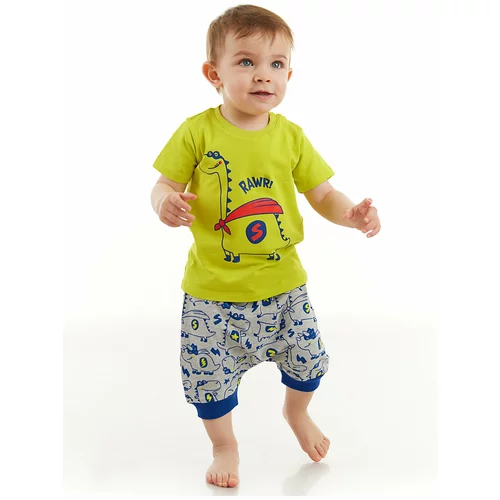 Denokids Super Dino Baby Boy Green T-shirt Gray Pants Summer Suit