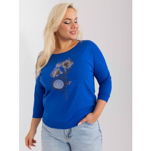 Fashion Hunters Cobalt blue oversized women's blouse with print Cene