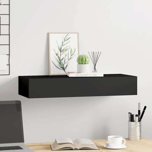  Zidna polica s ladicom crna 60 x 23,5 x 10 cm MDF Slike