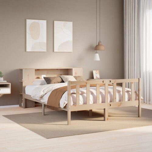 VidaXL Krevet s regalom za knjige bez madraca 140x190 cm od borovine Slike