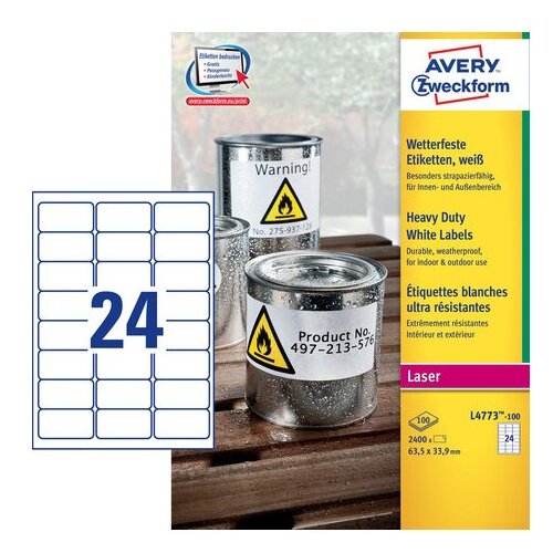 Avery Zweckform L4773-100 Zelo odporne poliesterske etikete, 63.5 x 33.9 mm Cene