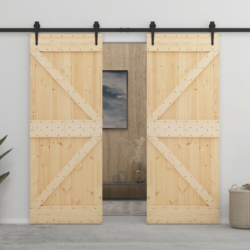  Drsna vrata s kompletom vodil 90x210 cm trdna borovina Slike