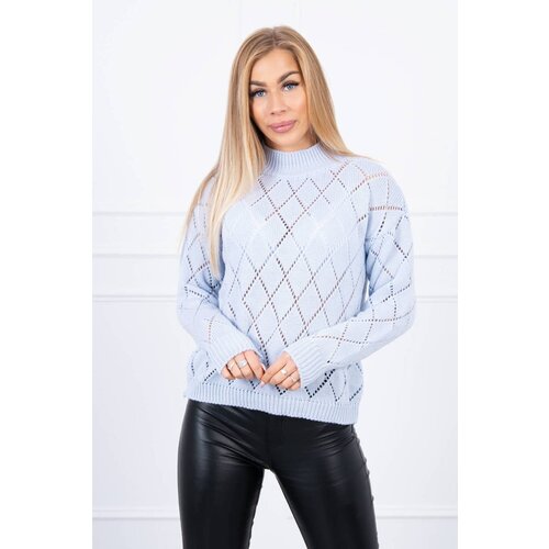 Kesi High-neckline sweater with diamond pattern in blue color Cene