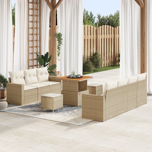 VidaXL 10-dijelni vrtni set sofa s jastučićima bež poli ratana akacije Slike