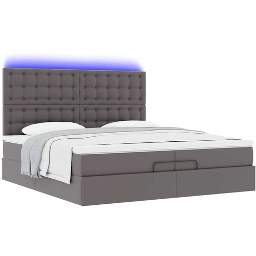 VidaXL otomanski okvir kreveta s madracima sivi 200x200cm umjetna koža Slike
