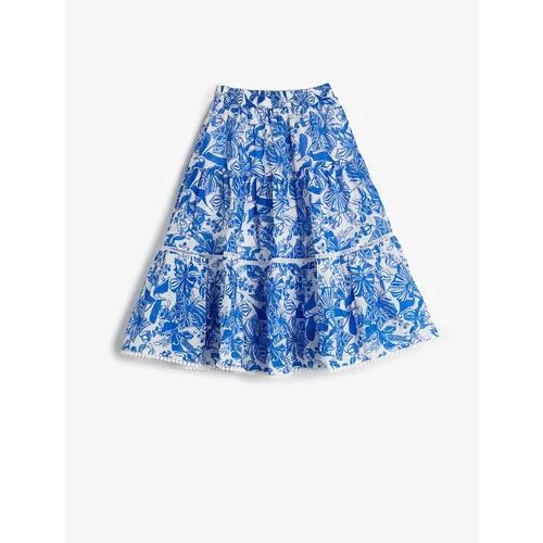 Koton Skirt Pleated Floral Patterned Elastic Waist