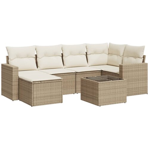 vidaXL 7-dijelni set vrtnih sofa od poliratana s jastucima bež Cijene
