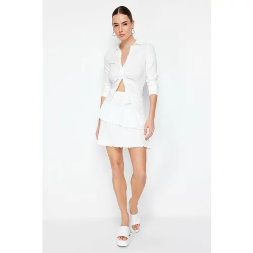 Trendyol White Textured Skirt Frilly Mini Flexible Skirt