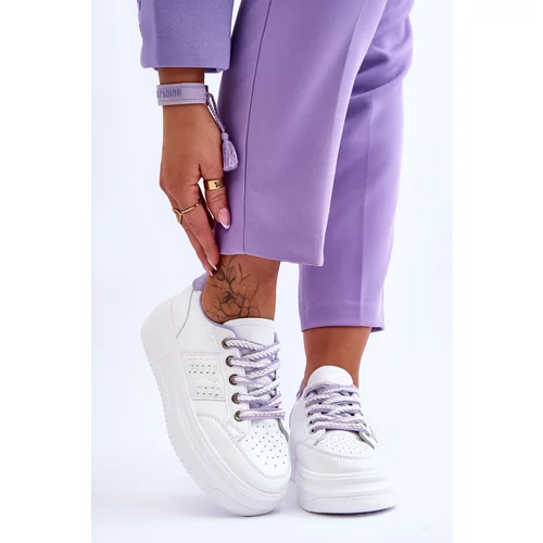 Kesi Fashionable women's sneakers on the platform White-purple Claribel