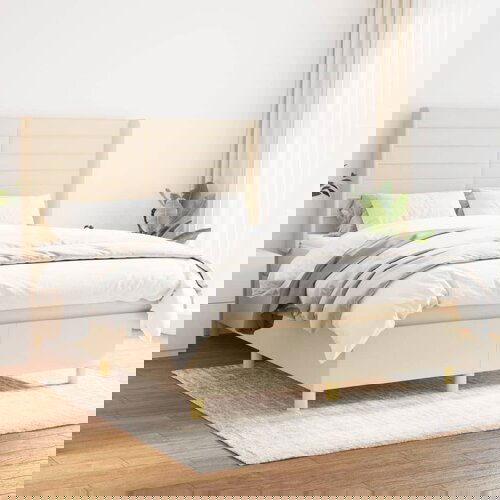  The Living Store Box spring postelja z vzmetnico krem 140x190 cm blago - Box Spring Postelja, (21512190) Cene