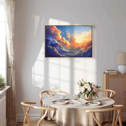  Slika - Sunset Over a Cloudy Sea: A Wonderful Symphony of Colors 120x80 U prirodnom drvenom okviru Slike